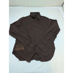 No Fear Tailored Shirt Mens Small Brown Long Sleeve Button Down Embroidered Logo